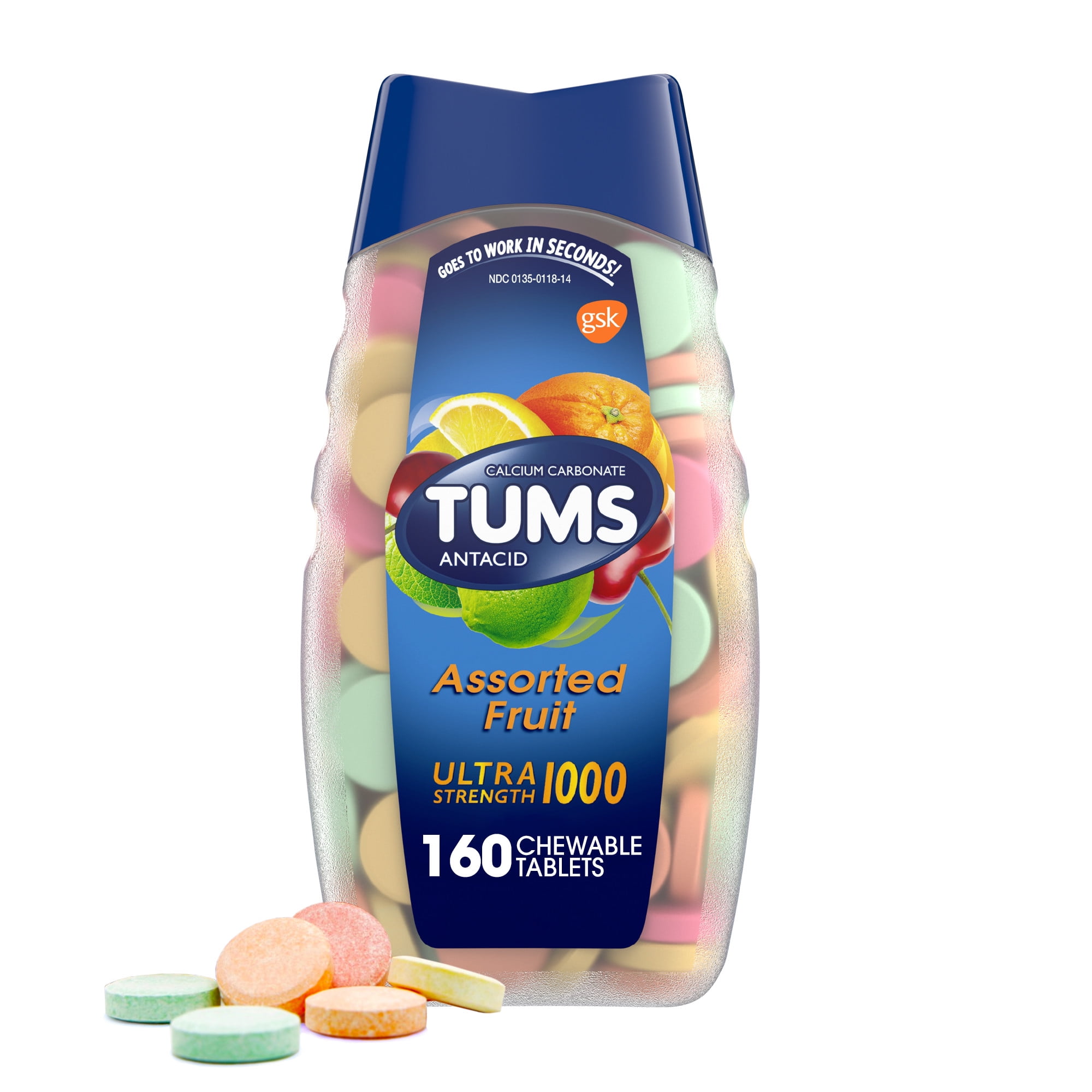 Tums Ultra Strength 1000 mg Antacid Chewable Tablets, Assorted Fruit